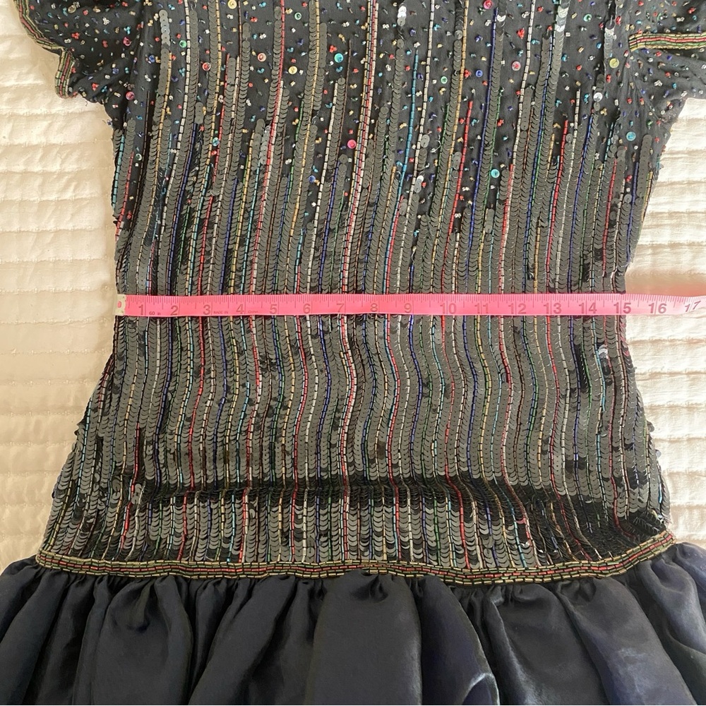 Liza Carr Vintage Silk Sequin Beads Ruffle dress Small/medium (see measurements) - Picture 9 of 11